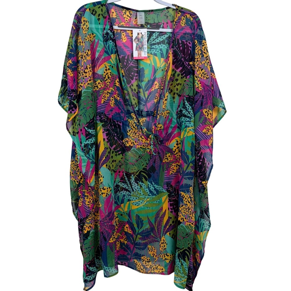 Into The Bleu Tropical Animal Print Kaftan Cover‎ Up XXL Multicolor NWT